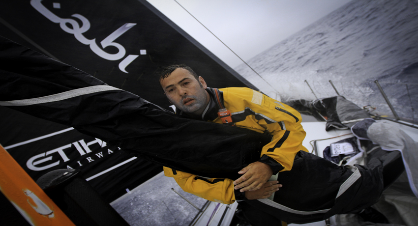 Abu Dhabi Ocean Racing bowman, Wade Morgan, in action