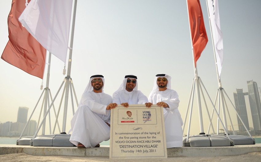 ADTA's Al Nuaimi, Al Reyami and Al Sheikh, laying the Destination Village milestone