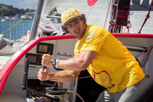 ADOR's Louis Sinclair had his first taste of competitive VOR action aboard Azzam for the Auckland in port race. Image Ian Roman - Abu Dhabi Ocea.jpg