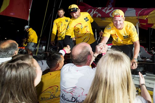 Last-minute replacement for ADOR, Alex Higby, celebrated with the rest of the Azzam crew in Auckland - Photo by Ian Roman - Abu Dhabi Ocean Raci.jpg