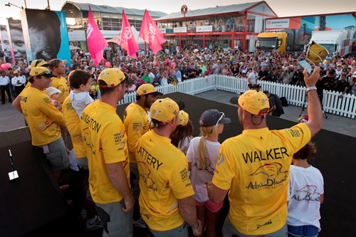 Abu Dhabi Ocean Racing members celebrate their 5th consecutive podium finish of the 2014 15 Volvo Ocean Race campaign - Photo by Ian Roman - Abu Dhabi Ocean Racing.jpg