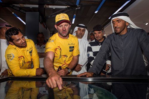 Abu Dhabi Ocean Racing skipper explains the story of Leg 2 to HH Sheikh Nahyan Bin Zayed Al Nahyan - Photo by Ian Roman - Abu Dhabi Ocean Racing.jpg